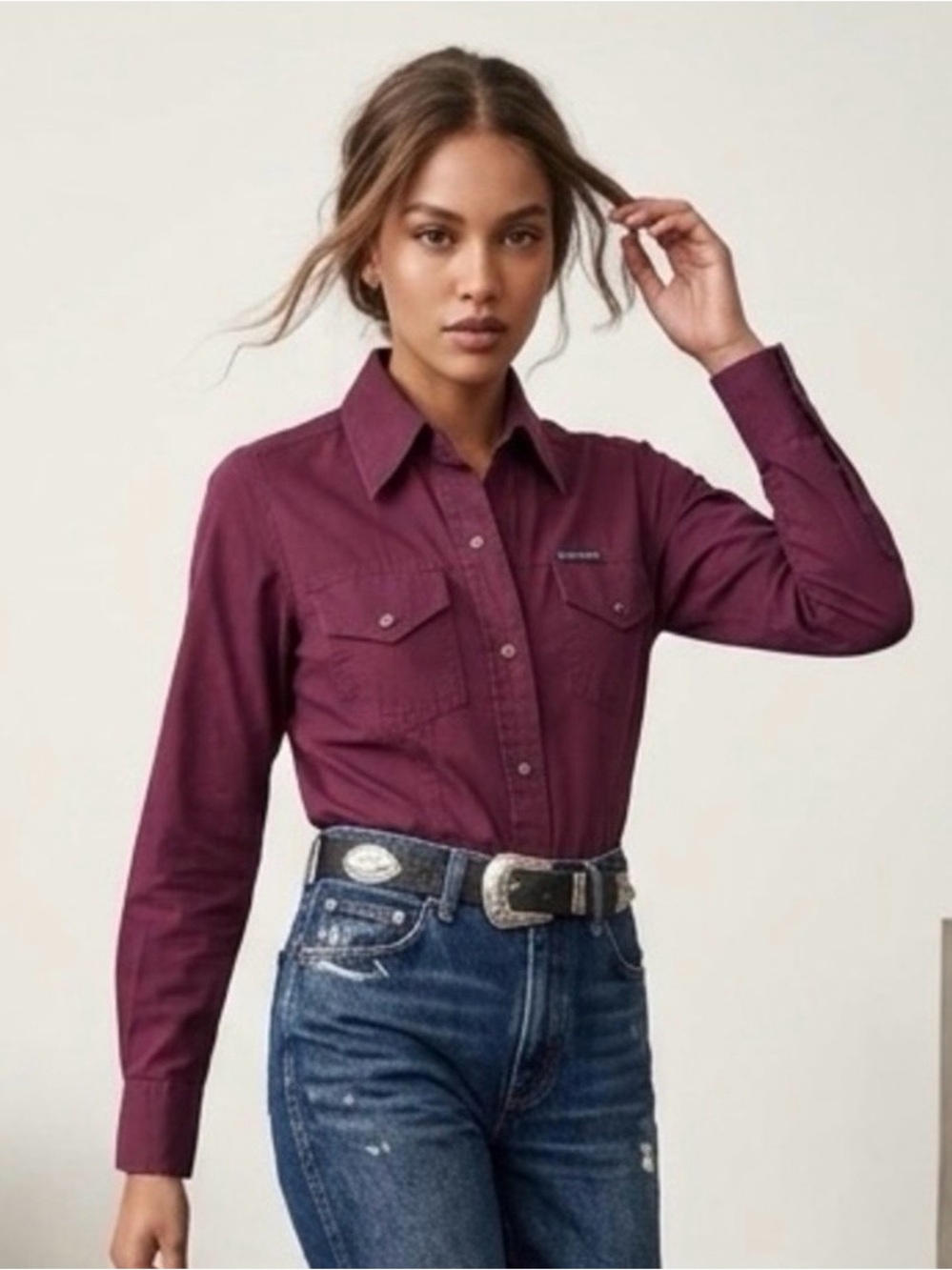 RARE Vintage Lois Jeans Burgundy Western Runway Shirt - Editorial Featured - S